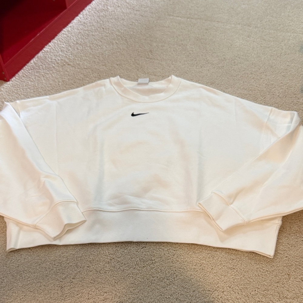 Nike White Crewneck Top with Black Logo Detail - NEVER WORN